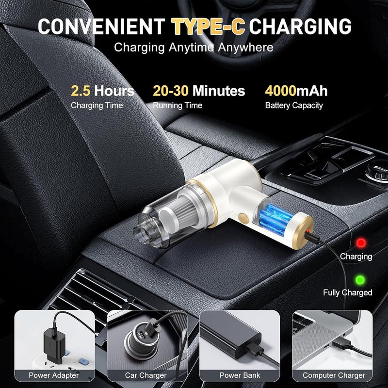 MM Handheld Car Vacuum Cleaner, 9000PA Vacuum Cleaner & Air Duster, 120W High Power Vacuum Portable Cordless, Hand Held Vacuum Rechargeable with Multi-Nozzles & LED Light for Home, Car, Office - Image 4